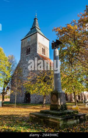 Denkmal für die Opfer des Franco-Preußischen Krieges vor der Pfarrkirche St. Mary in Altlandsberg, Brandenburg, Deutschland Stockfoto