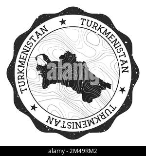 Turkmenistan Außenstempel. Runder Aufkleber mit Landkarte mit topographischen Isolinien. Vektorabbildung. Stock Vektor