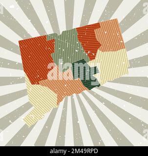 Alte Karte von Connecticut. Grunge Poster mit Karte des US-Bundesstaates in Retro-Farbpalette. Form von Connecticut mit sonnengestrahltem Hintergrund. Vektor krank Stock Vektor