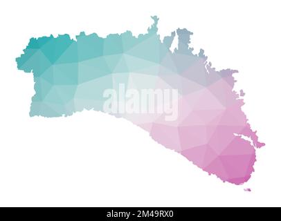 Polygonale Karte von Menorca. Geometrische Darstellung der Insel in Smaragd- und Amethystfarben. Menorca Karte im Low Poly Stil. Stock Vektor