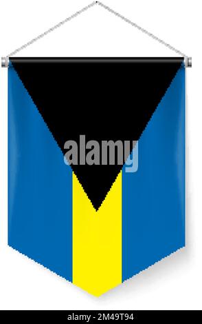 Vertikale Pennant-Flagge der Bahamas als Symbol auf weißem Hintergrund mit Schatteneffekten. Patriotisches Zeichen im offiziellen Farbschema, Bahamian Falg Stock Vektor