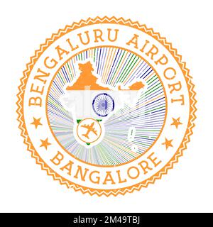 Bengaluru Flughafen Bangalore Stempel. Vektordarstellung des Flughafenlogos. Flugplatz Bangalore mit Landesflagge. Stock Vektor