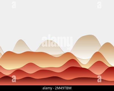 Abstrakter Berghintergrund. Gekrümmte Schichten in Orange und Rot. Hügel im PaperCut-Stil. Lebendige Vektor-Illustration. Stock Vektor
