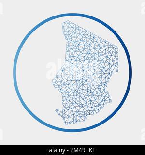 Tschad-Symbol. Netzwerkkarte des Landes. Rundes Tschad-Schild mit Gradientenring. Technologie, Internet, Netzwerk, Telekommunikationskonzept. Stock Vektor