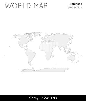 Weltkarte. Globus in Robinson-Projektion, schlichter Stil. Vektorgrafik umreißen. Stock Vektor