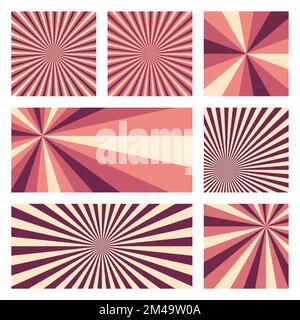 Fantastische Sonnen-Hintergrundkollektion. Abstrakte Abdeckungen mit radialen Strahlen. Klassische Vektordarstellung. Stock Vektor