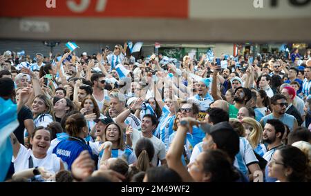 Buenos Aires, Argentinien. 18.. Dezember 2022. Fußball, Weltmeisterschaft 2022, Argentinien - Finale: Argentinische Fußballfans feiern nach dem Sieg ihrer Mannschaft gegen Frankreich. Kredit: Florencia Martin/dpa/Alamy Live News Stockfoto