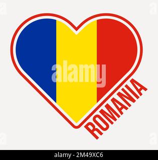 Rumänisches Herzflaggenabzeichen. Logo „Made with Love from Romania“. Flagge der Landherzform. Vektordarstellung. Stock Vektor