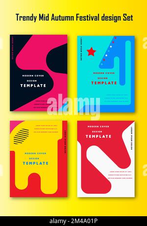 Trendy Mid Autumn Festival Design Set von Hintergründen, Grußkarten, Plakate Stock Vektor