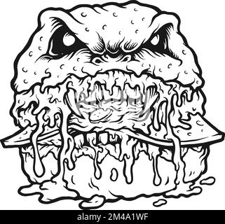 Zombie Food Hamburger Silhouette Vektorbilder für Ihr Arbeitslogo, Merchandise-T-Shirt, Aufkleber und Etikettendesigns, Poster, Grußkarten Stock Vektor