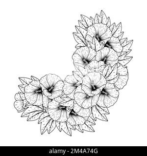 hollyhock-Blume Kritzelclip Art Malseite mit dekorativer Blumenhintergrund Design Illustration Stock Vektor