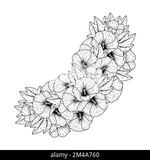 hollyhock-Blume Kritzelclip Art Malseite mit dekorativer Blumenhintergrund Design Illustration Stock Vektor