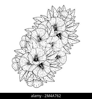 hollyhock-Blume Kritzelclip Art Malseite mit dekorativer Blumenhintergrund Design Illustration Stock Vektor