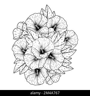 hollyhock-Blume Kritzelclip Art Malseite mit dekorativer Blumenhintergrund Design Illustration Stock Vektor