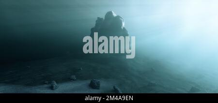 Raue Landschaft Unterwasserwelt Dunkle Szene. See oder Meerwasser. Hintergrund Natur Stockfoto