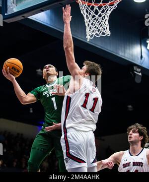 Dezember 18 2022 Moraga, CA USA Der Colorado State Guard John Tonje (1) fährt während des NCAA Männer Basketballspiels zwischen Colorado State Rams und den Saint Mary's Gaels zum Basketball. Colorado State schlägt Saint Mary's 62-60 im University Credit Union Pavilion Moraga Calif Thurman James/CSM Stockfoto