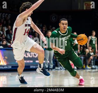 Dezember 18 2022 Moraga, CA USA Der Colorado State Guard John Tonje (1) fährt während des NCAA Männer Basketballspiels zwischen Colorado State Rams und den Saint Mary's Gaels zum Basketball. Colorado State schlägt Saint Mary's 62-60 im University Credit Union Pavilion Moraga Calif Thurman James/CSM Stockfoto