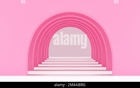 Rosafarbener leerer Korridor mehrerer Rundbögen in Perspektive mit Schatten Stock Vektor