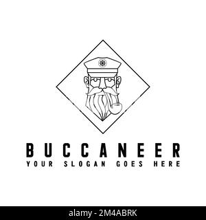 Gesicht mit dickem Schnurrbart, Bart und Seemannhut Bild Symbol Logo Design abstraktes Konzept Vektormaterial. Symbol für Seemann. Stock Vektor