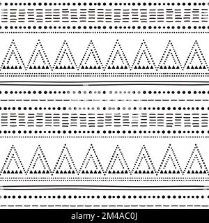 Prähistorische Keramik-Becher-Kultur inspiriert von einem nahtlosen Muster - Folk Art, sich wiederholendes Design in Schwarz und Weiß Stock Vektor