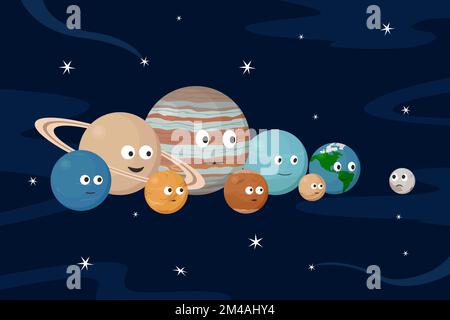 PLUTO und Planeten des Sonnensystems. Cartoon-Style. Vektordarstellung. Stock Vektor