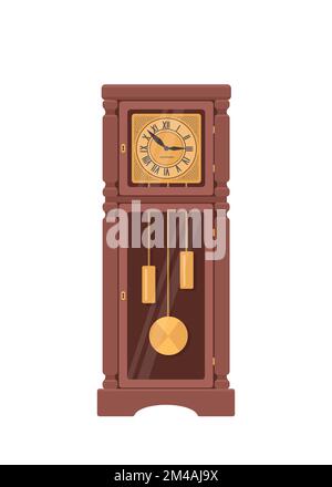 Großvater-Uhr aus Mahagoni auf weißem Hintergrund. Innenraumkonzept Stock Vektor