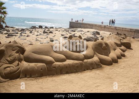 Sanddünen. Berühmter Naturpark Maspalomas Dünen auf Gran Canaria bei Sonnenuntergang, Kanarische Insel, Spanien Stockfoto