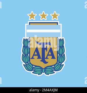 Neuer Schild der AFA. Argentinischer Fußballverband. Dritter Stern. Meisterschaft gewonnen von der Nationalmannschaft bei der FIFA Weltmeisterschaft Katar 2022. Stock Vektor