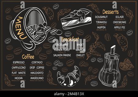 Horizontales Menü-Template mit Kaffeedessert und Frühstück Stock Vektor