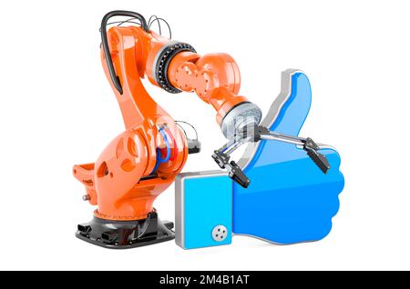 Roboterarm mit ähnlichem Symbol, 3D-Rendering isoliert auf weißem Hintergrund Stockfoto