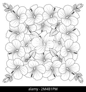 chinesische Hibiskusblume handgezeichnet Malseite Illustration mit Strichgrafiken auf isoliertem Hintergrund Stock Vektor