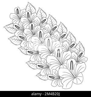 chinesische Hibiskusblume handgezeichnet Malseite Illustration mit Strichgrafiken auf isoliertem Hintergrund Stock Vektor