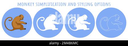Verschiedene Symbole für Vereinfachungsoptionen für Äffchen. Silhouette Outline Marmoset für die Übertragung durch Affen Affen Affen Affen Affen Affen-Pocken-Virus Infografiken und andere Stock Vektor
