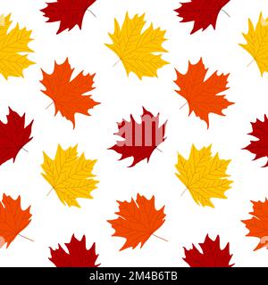 Ahornblatt farbenfrohes Symbol nahtloses Muster. Herbstlaub auf weißem Hintergrund. Einfaches, süßes, gemütliches Waldblatt zum Eindecken, Geschenkpapier. Vec Stock Vektor