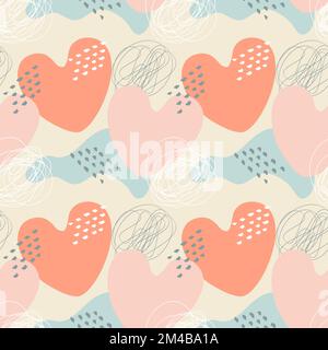 Muster Herzliebe, Bo-Stil, Hochzeit und Valentinstag, Pastellfarben, Doodle. Vektordarstellung Stock Vektor