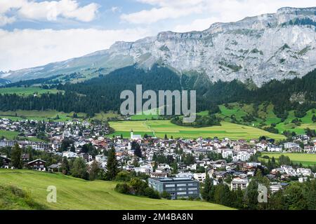 Blick auf das Dorf, flims, schweiz Stockfoto