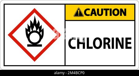 Vorsicht: GHS-Schild für Chloroxidationsmittel auf weißem Hintergrund Stock Vektor