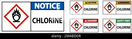 Gefahr Chlor-Oxidationsmittel GHS-Schild auf weißem Hintergrund Stock Vektor