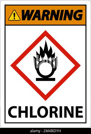 Warnung Chlor-Oxidationsmittel GHS-Schild auf weißem Hintergrund Stock Vektor