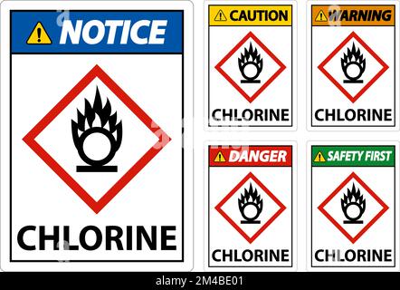 Gefahr Chlor-Oxidationsmittel GHS-Schild auf weißem Hintergrund Stock Vektor