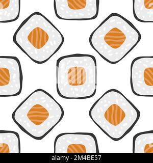Nahtloses Muster mit Sushi Roll Maki Illustration auf weißem Hintergrund Stock Vektor