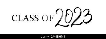 Klasse 2023. Handgezeichnetes Logo mit Pinselbeschriftung „Graduation“ Stock Vektor
