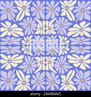 Gänseblümchen Kaleidoskopisches, grooviges, nahtloses Retro-Muster. Y2K ästhetischer klassischer hypnotischer Hintergrund. Naiver, von Hand gezeichneter minimalistischer Flickenteppich 20 Stock Vektor