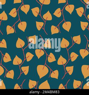 Herbstblumen mit nahtlosem Muster. Abstrakte Silhouetten des Weinbauzweigs Physalis alkekengi aus botanischem Hintergrund. Einfaches Design zur Wanddekoration, Stock Vektor