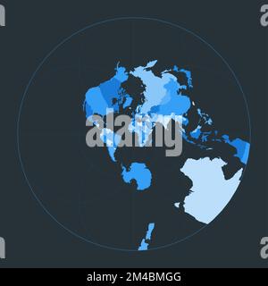 Weltkarte. Stereographie. Illustration der futuristischen Welt für Ihre Infografik. Schöne blaue Farbpalette. Authentische Vektorillustration. Stock Vektor