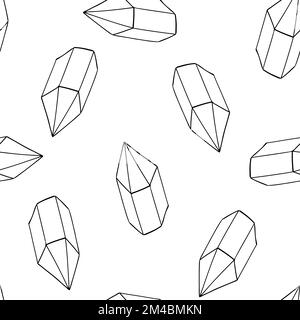 Doodle Kristalle nahtloses Muster. Schwarzer Umriss und mineralische Silhouetten im Hintergrund. Kontur-Zaubersteine Diamanten boho abstrakter geometrischer Vektor Stock Vektor