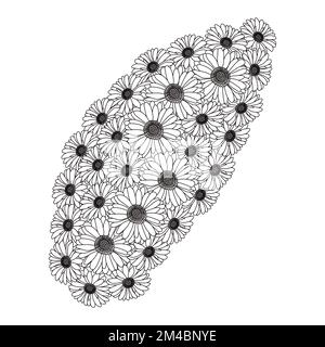Blütenfarbe Seite Handzeichnen Linienkunst mit schwarzer Blume mit dekorativem Design zum Aufdrucken Stock Vektor