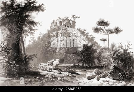 Der Maya-Tempel von Kukulcan, auch bekannt als El Castillo in Chichen Itza, Yucatan, Mexiko um 1840. Von den antiken Denkmälern in Mittelamerika: Chiapas und Yucatan von Frederick Catherwood Stockfoto