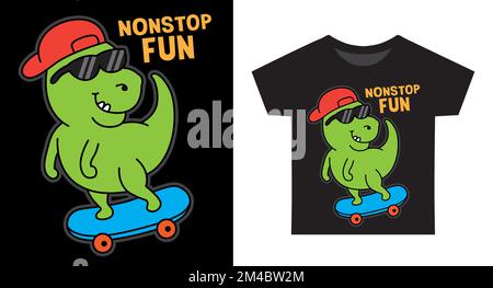 Lustiger Dino-Skateboard-Cartoon mit Typografie-Illustration für Kinder-T-Shirt Stock Vektor