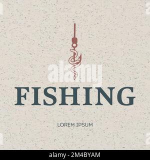 Abbildung: Wurm auf Hakenvektor. Logo für Fischen. Angelhaken Stock Vektor